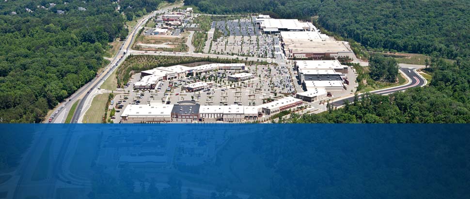 Aerial view of Canton Marketplace—a retail, restaurant and big box stores development in Canton, Georgia.